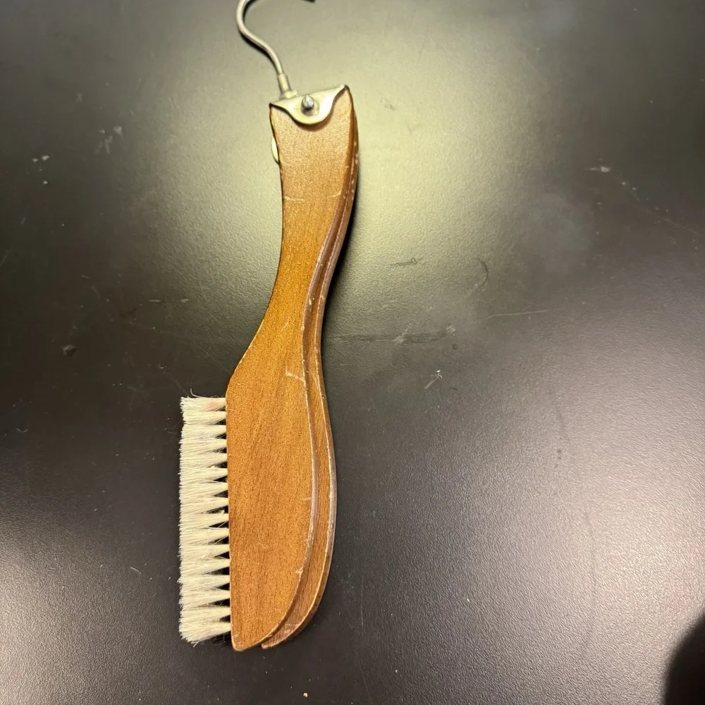 Vintage Folding Wooden Coat Hanger Clothes with Brush Made in‎ Japan